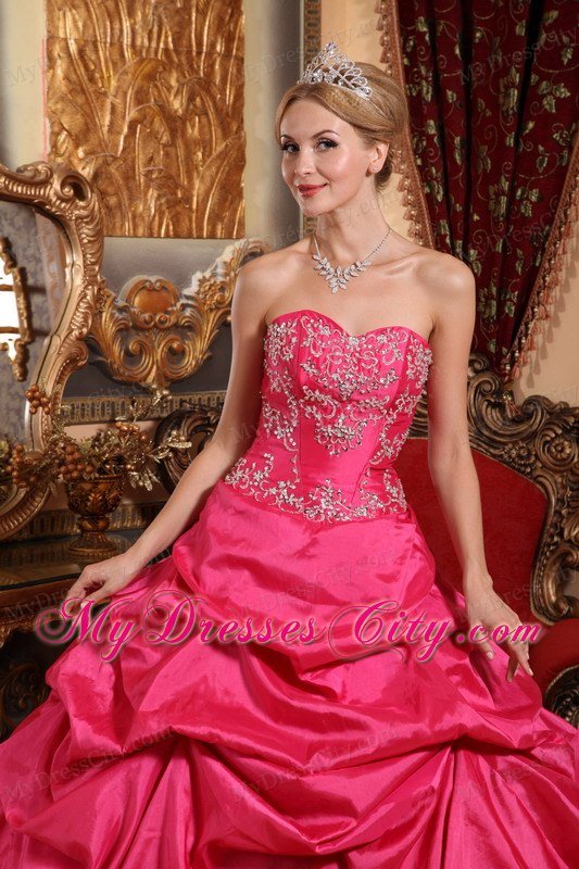 Taffeta Embroidery with Beading Sweetheart 2013 Hot Pink Quinceanera Dress