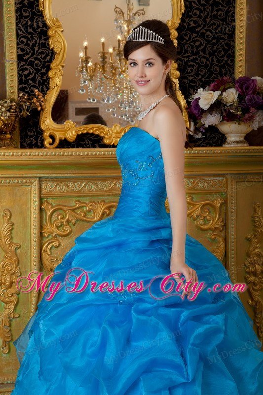 Custom Size Strapless Organza Appliques Blue Quinceanera Dresses