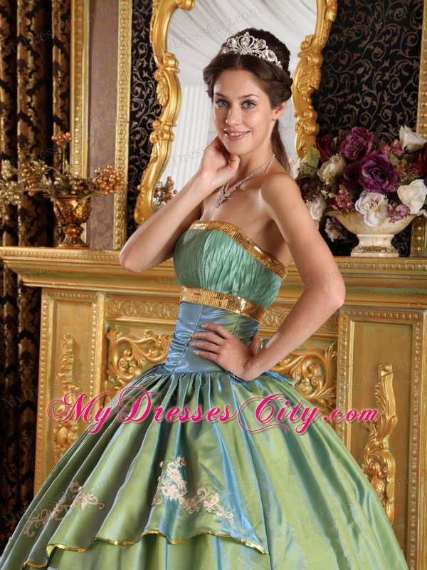 Olive Green Strapless Pleat Appliques Quinceanera Gowns 2013