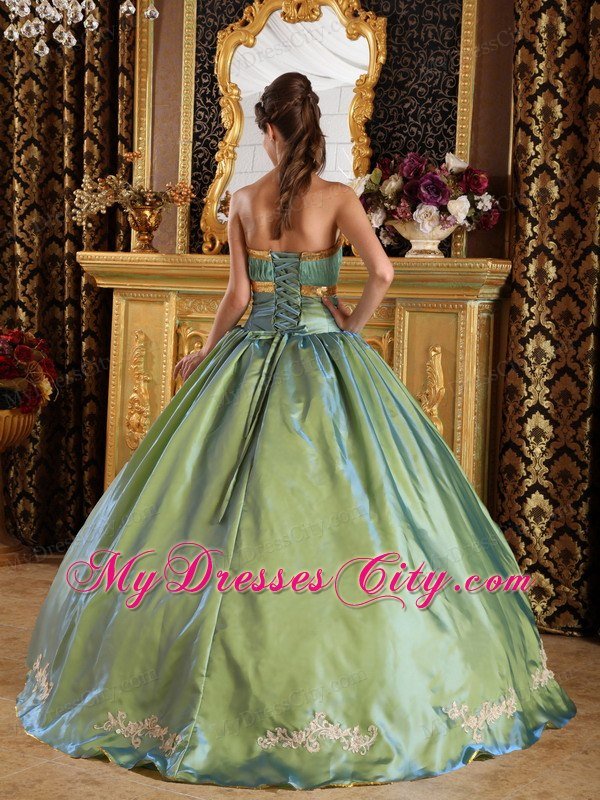 Olive Green Strapless Pleat Appliques Quinceanera Gowns 2013