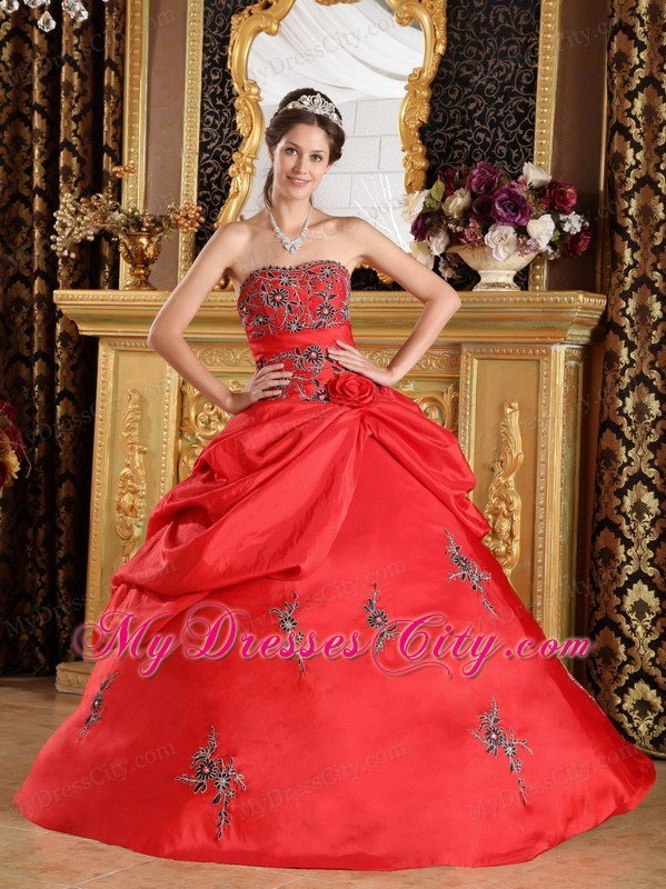 Taffeta Pick Ups Appliques 2013 Red Quinceanera Party Dress