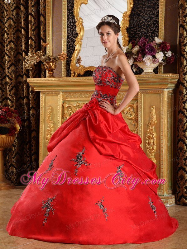 Taffeta Pick Ups Appliques 2013 Red Quinceanera Party Dress