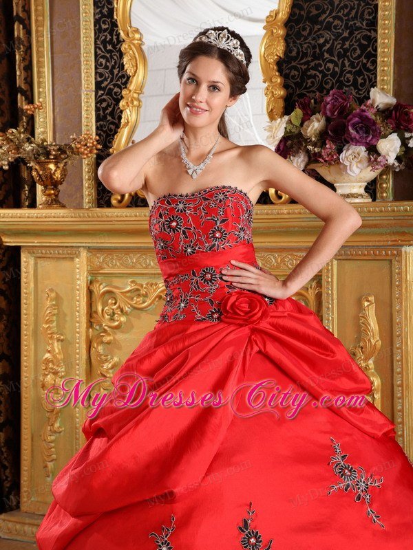 Taffeta Pick Ups Appliques 2013 Red Quinceanera Party Dress