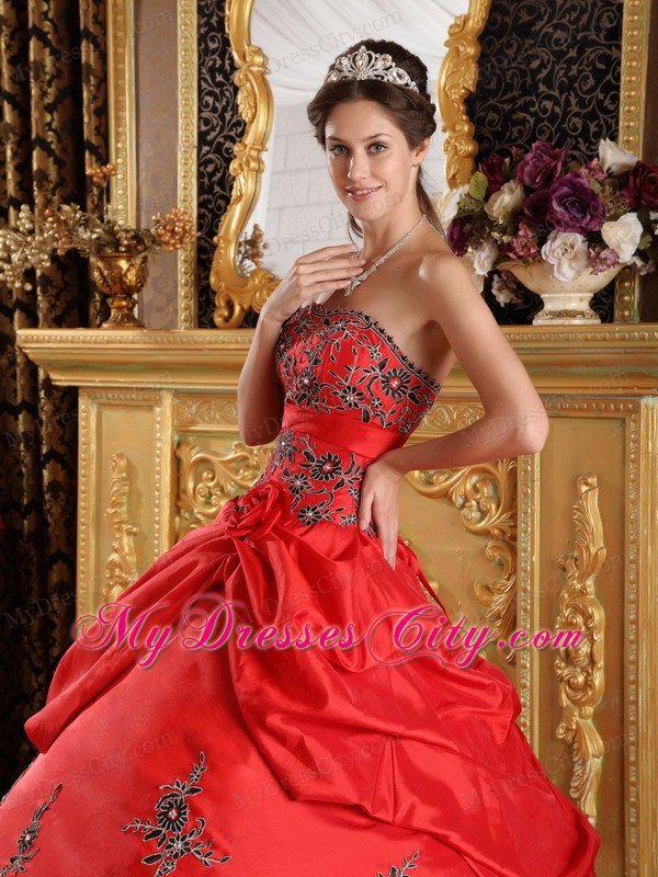 Taffeta Pick Ups Appliques 2013 Red Quinceanera Party Dress