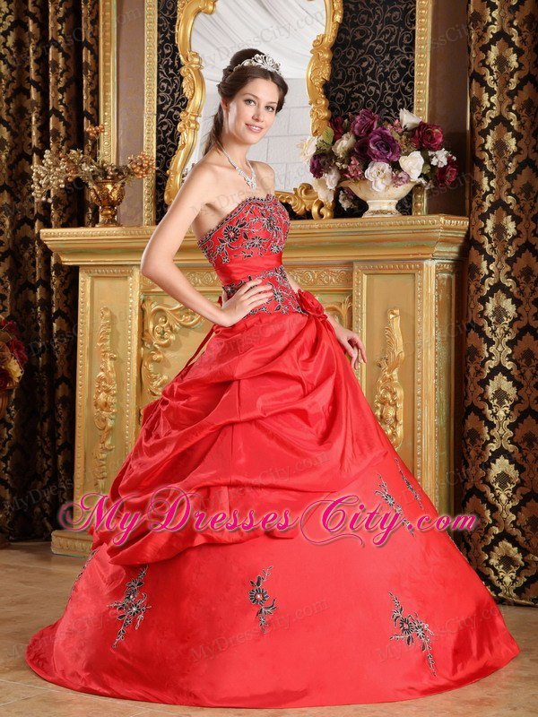 Taffeta Pick Ups Appliques 2013 Red Quinceanera Party Dress