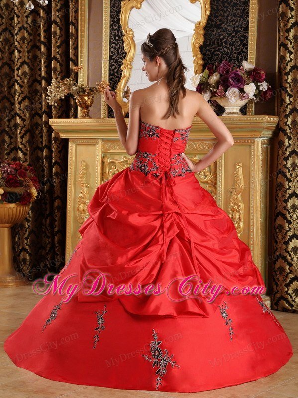 Taffeta Pick Ups Appliques 2013 Red Quinceanera Party Dress