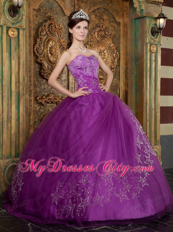 Custom Made Sweetheart Embroidery Purple Quinceanera Dress