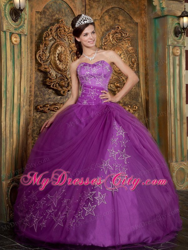 Custom Made Sweetheart Embroidery Purple Quinceanera Dress