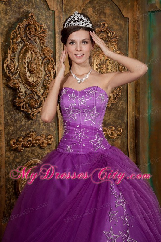 Custom Made Sweetheart Embroidery Purple Quinceanera Dress