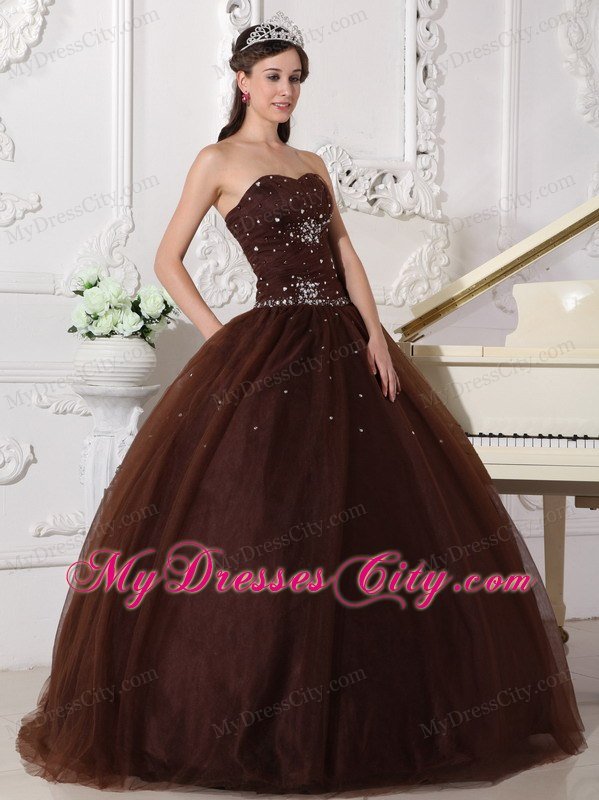 Sweetheart Tulle Beading Brown Sweet 15 16 Birthday Dress