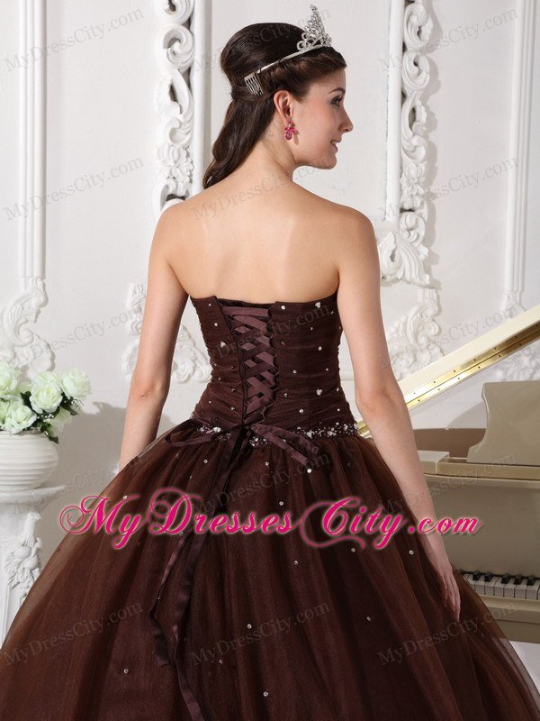 Sweetheart Tulle Beading Brown Sweet 15 16 Birthday Dress