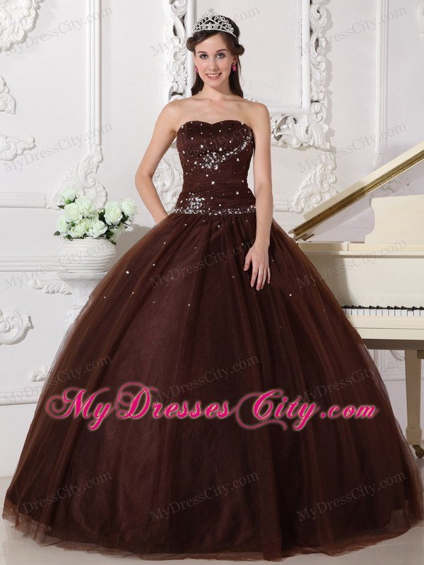 Sweetheart Tulle Beading Brown Sweet 15 16 Birthday Dress