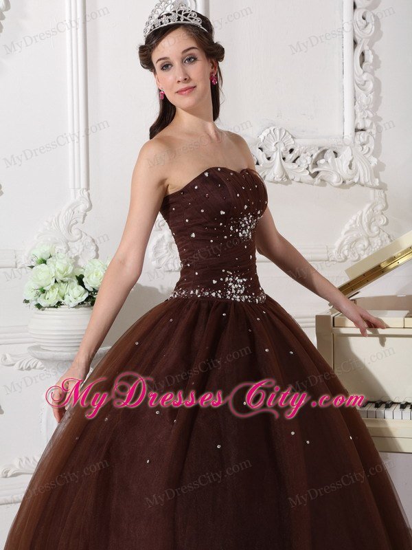 Sweetheart Tulle Beading Brown Sweet 15 16 Birthday Dress