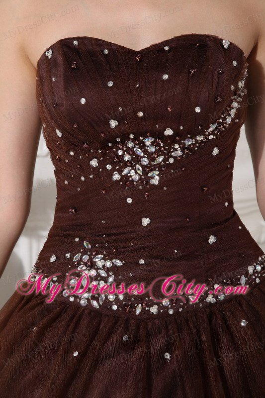 Sweetheart Tulle Beading Brown Sweet 15 16 Birthday Dress