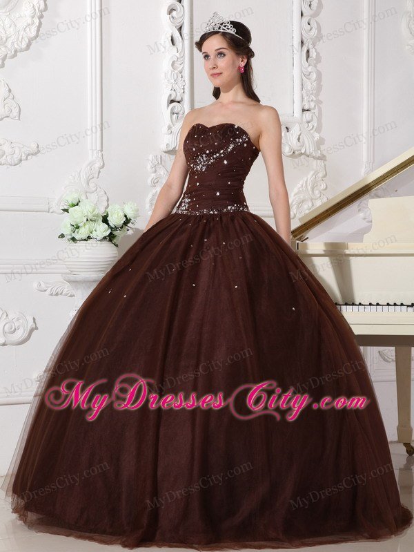 Sweetheart Tulle Beading Brown Sweet 15 16 Birthday Dress