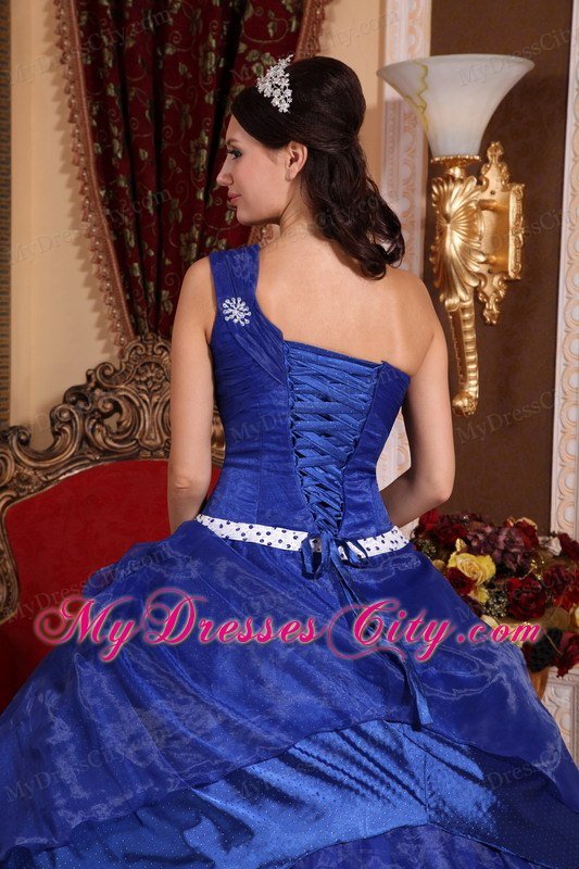 One Shoulder Organza Beading Royal Blue Quinceanera Gowns