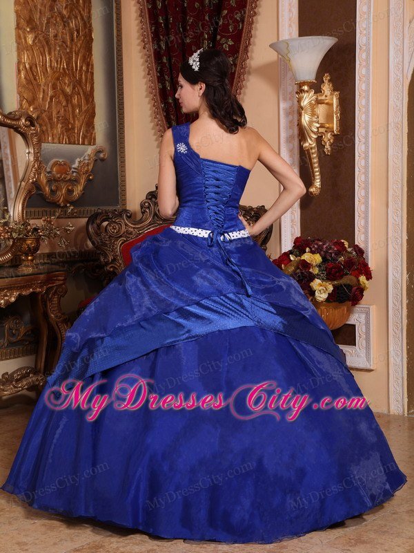 One Shoulder Organza Beading Royal Blue Quinceanera Gowns