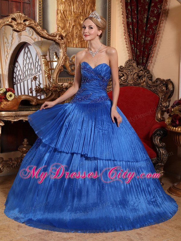 Appliques Sweetheart Pleat Royal Blue Quinceanera Dress for Cheap