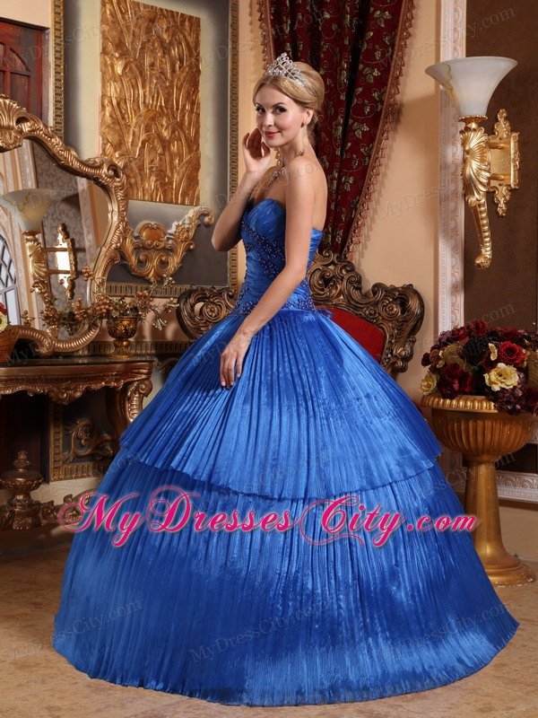 Appliques Sweetheart Pleat Royal Blue Quinceanera Dress for Cheap