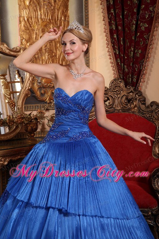 Appliques Sweetheart Pleat Royal Blue Quinceanera Dress for Cheap