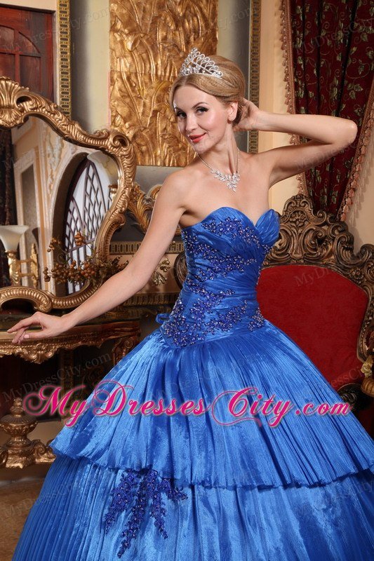 Appliques Sweetheart Pleat Royal Blue Quinceanera Dress for Cheap