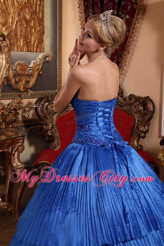 Appliques Sweetheart Pleat Royal Blue Quinceanera Dress for Cheap