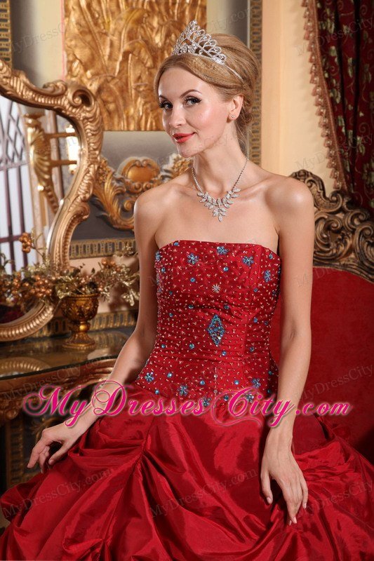 Tailor Made Strapless Pick Ups Red Beaded Quinceanera Dress