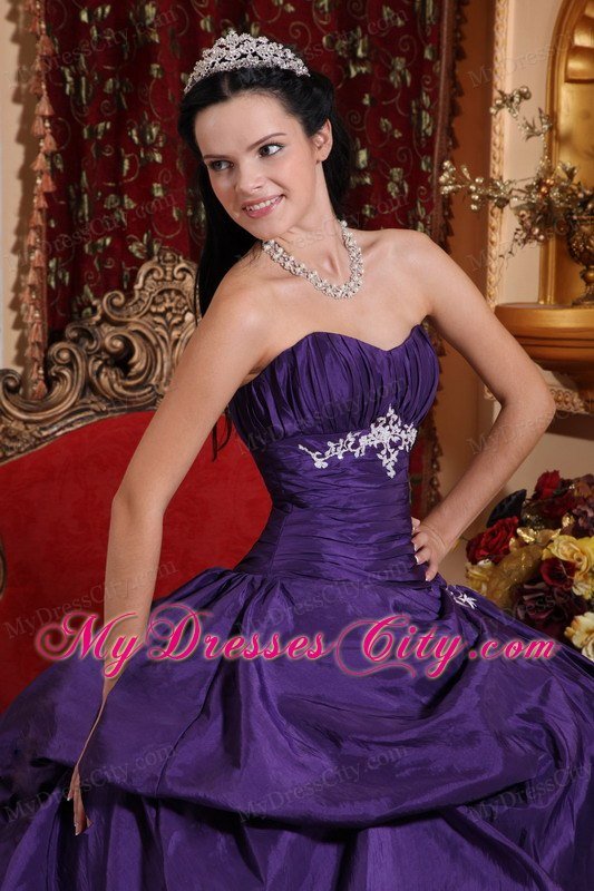 Sweetheart Taffeta Pick Ups Purple Appliques Quinceanera Dresses