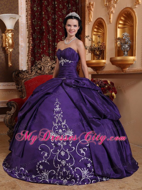 Sweetheart Taffeta Pick Ups Purple Appliques Quinceanera Dresses