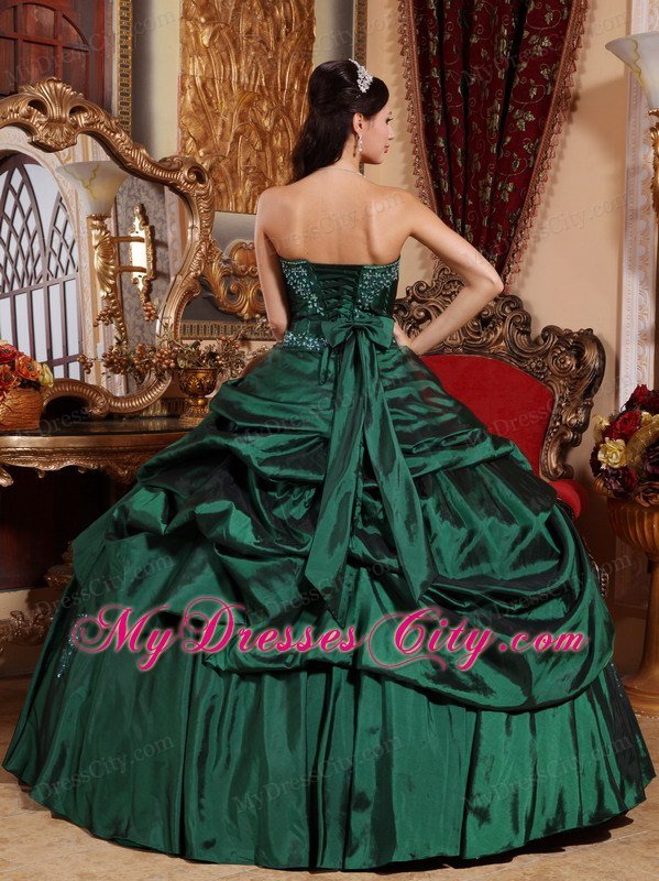 Pick Ups Strapless Beading Bowknot Dark Green Quinceanera Dress