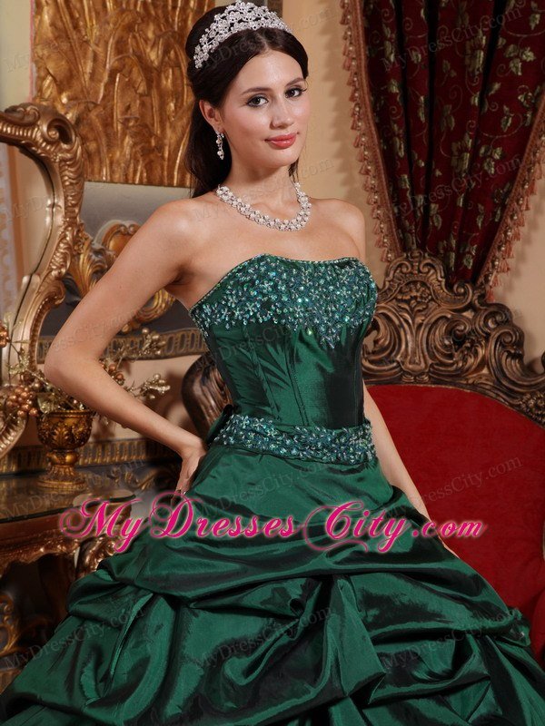 Pick Ups Strapless Beading Bowknot Dark Green Quinceanera Dress