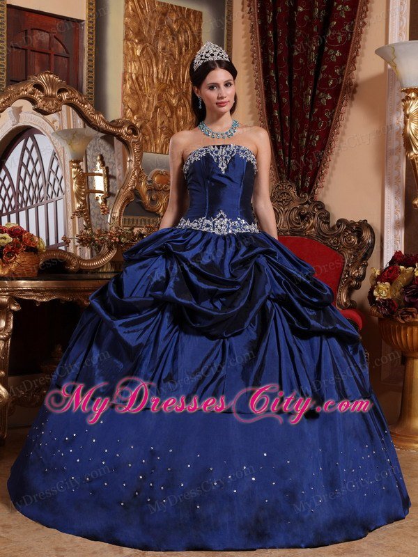 Hottest Strapless Taffeta Beading Blue Quinceanera Dress