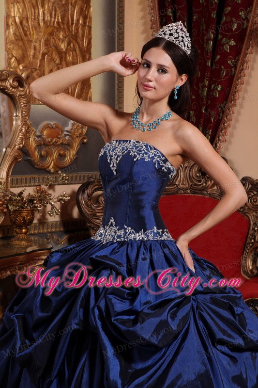 Hottest Strapless Taffeta Beading Blue Quinceanera Dress