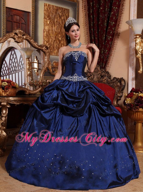 Hottest Strapless Taffeta Beading Blue Quinceanera Dress