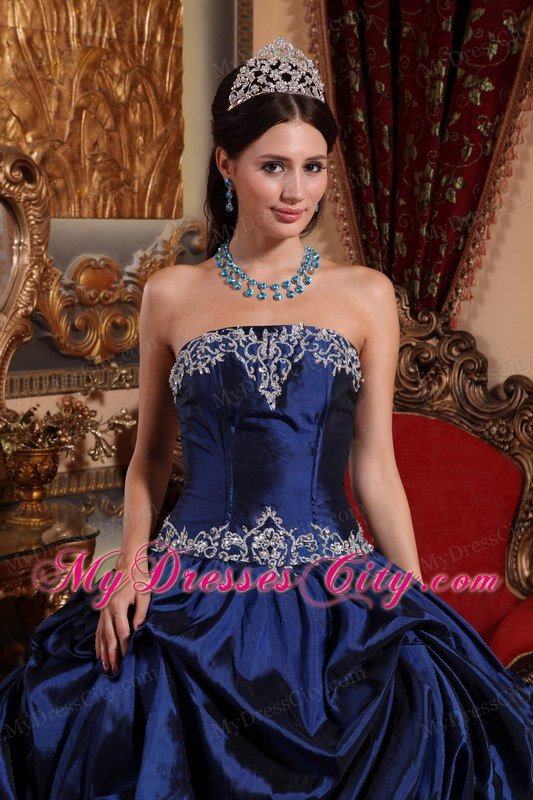 Hottest Strapless Taffeta Beading Blue Quinceanera Dress