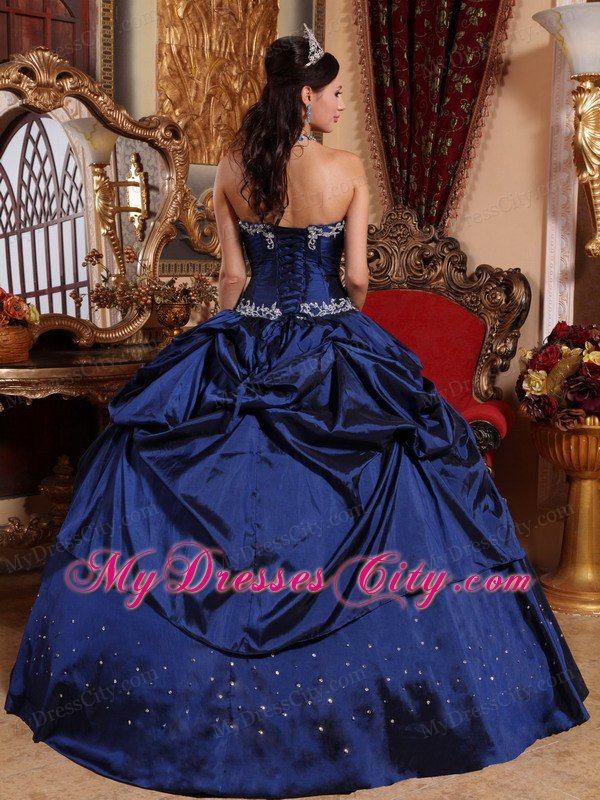 Hottest Strapless Taffeta Beading Blue Quinceanera Dress