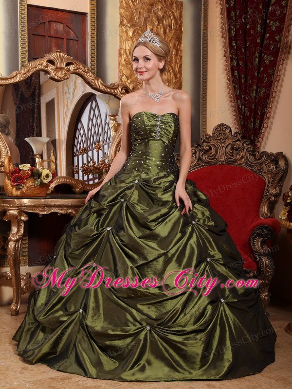 Olive Green Sweetheart Taffeta Beading Quinceanera Dresses