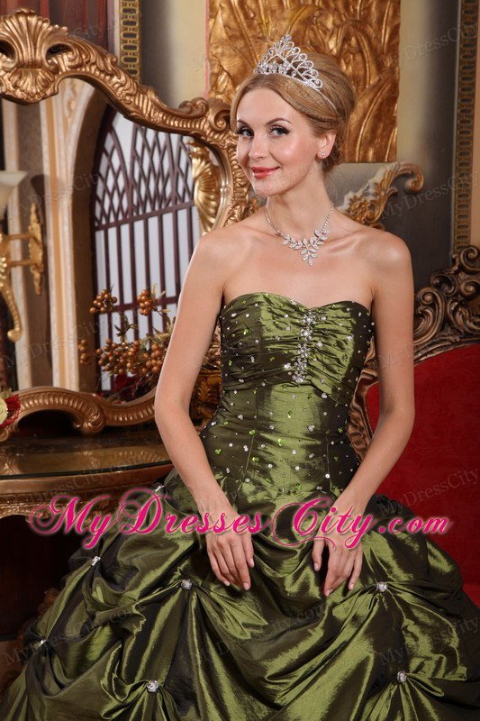 Olive Green Sweetheart Taffeta Beading Quinceanera Dresses