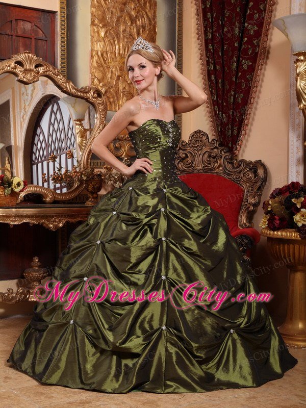 Olive Green Sweetheart Taffeta Beading Quinceanera Dresses