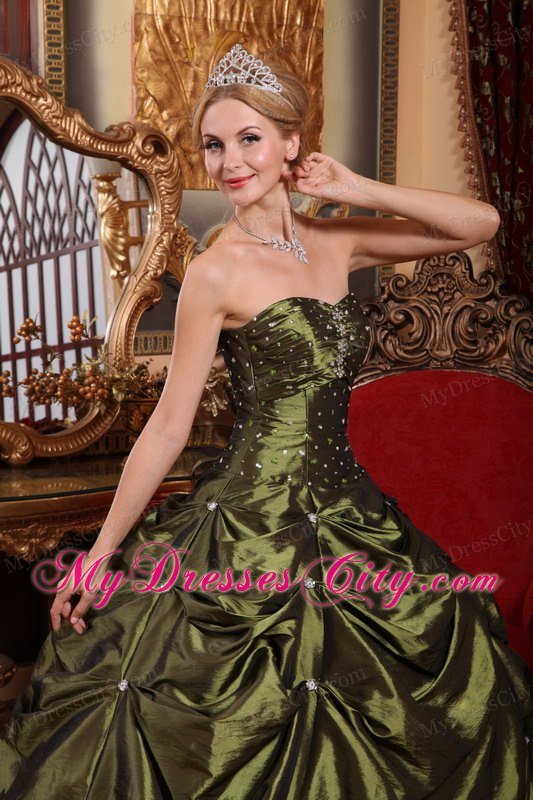 Olive Green Sweetheart Taffeta Beading Quinceanera Dresses