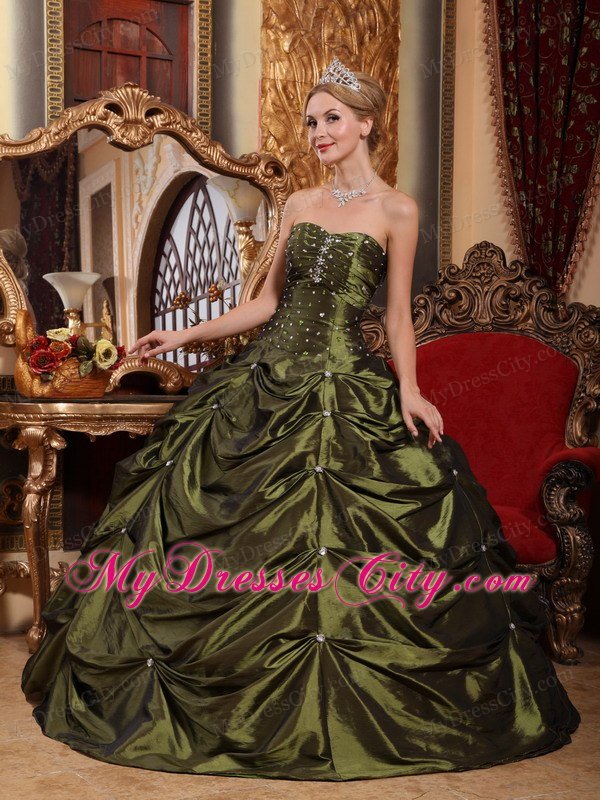 Olive Green Sweetheart Taffeta Beading Quinceanera Dresses