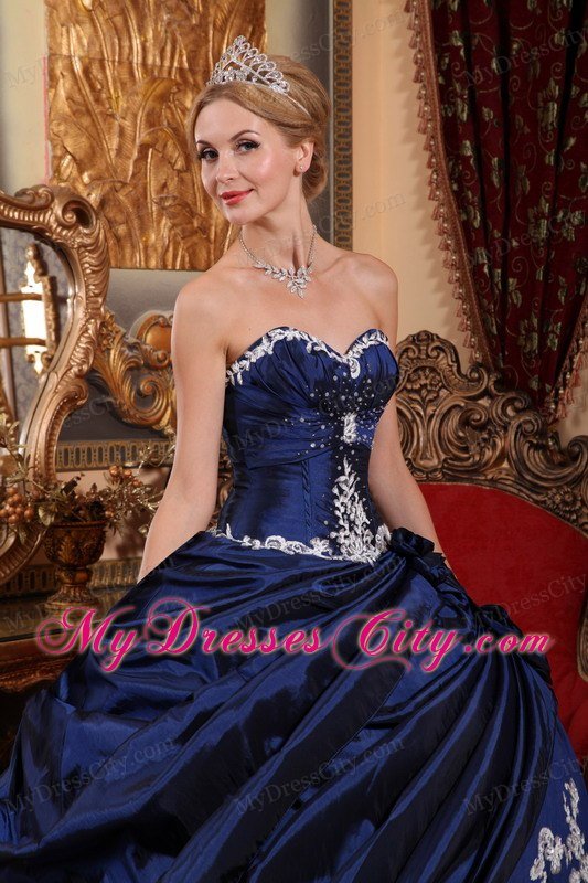 White Appliques Sweetheart Taffeta Pick-ups Blue Quinceanera Dress