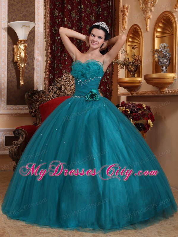 Tulle Sweetheart Ruching Beading Teal Dress for Sweet 15