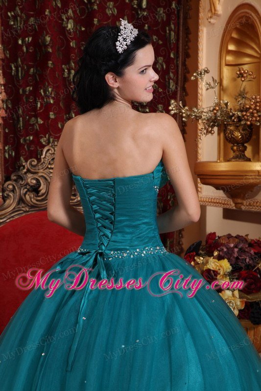 Tulle Sweetheart Ruching Beading Teal Dress for Sweet 15