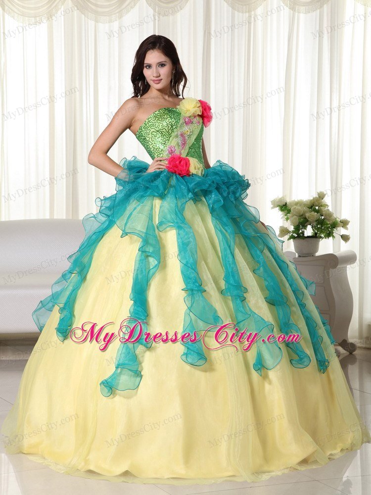 Colorful Strapless Flowers Sequined Sweet 15 16 Birthday Dress