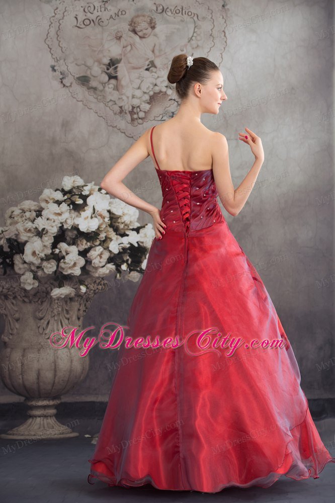 One Shoulder Strap Handmade Flowers A-line Red Sweet 16 Dress