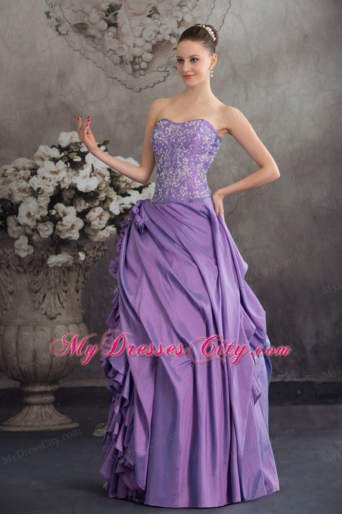 2013 New Style Ruffles Handmade Flowers Purple Quinceanera Gown