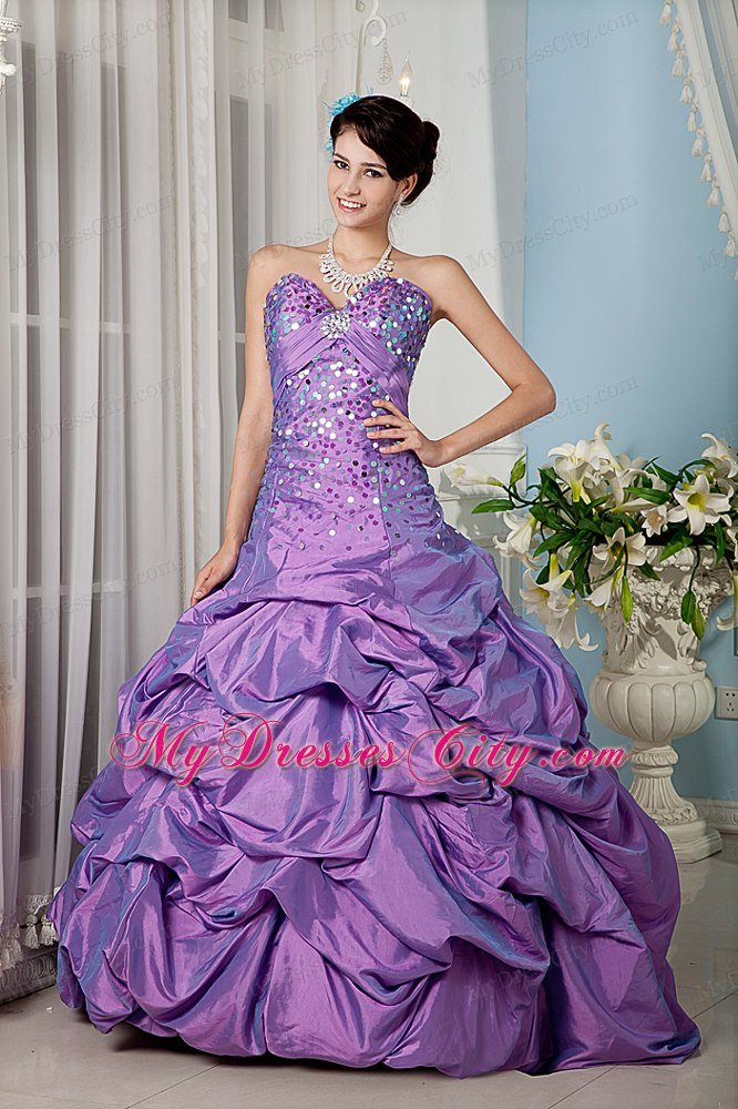 Lavender Sweetheart Taffeta Sequins Quinceanera Dress with Pick Ups