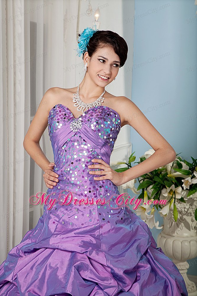 Lavender Sweetheart Taffeta Sequins Quinceanera Dress with Pick Ups