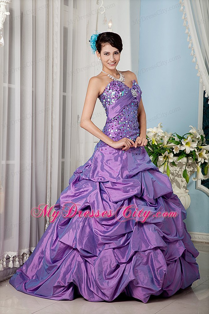 Lavender Sweetheart Taffeta Sequins Quinceanera Dress with Pick Ups